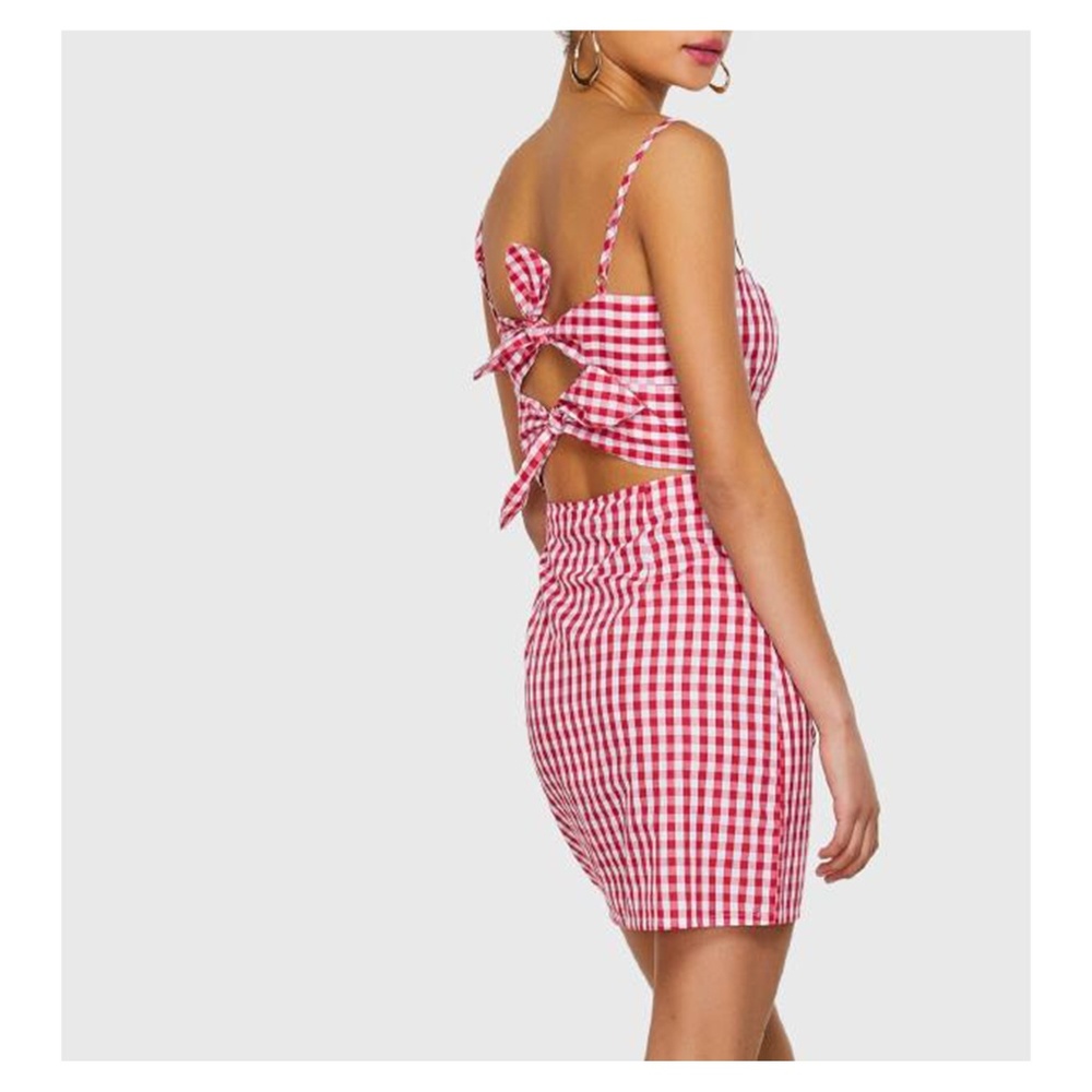 Red Gingham Knotted Back Cami Dress - Picture 2 of 4